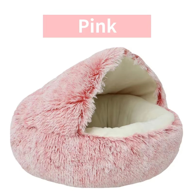 2-in-1 Round Cushion & Warm Pet House for Cats and Small Dogs